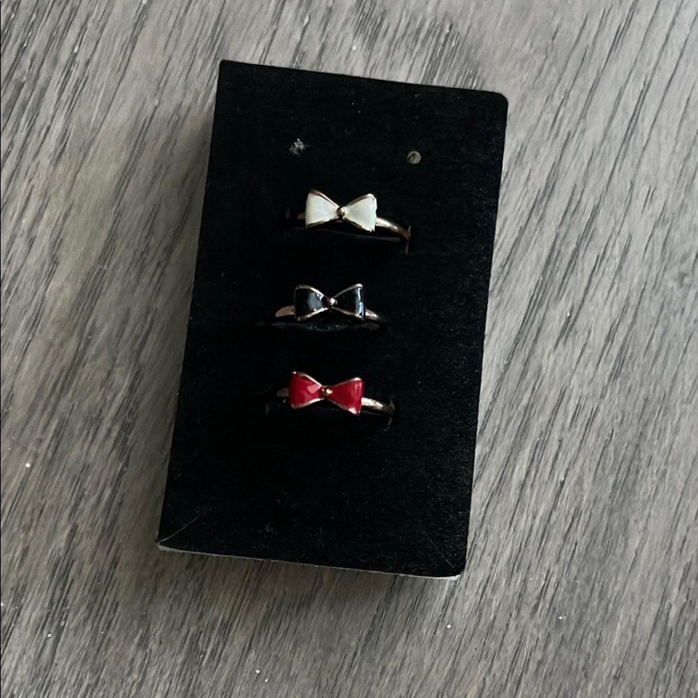Kids Bow Ring Set - Red, White, Black